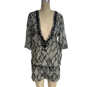 Beach Bunny Jeweled Mini Swim Coverup‎ Size Small Snake Print Deep V
